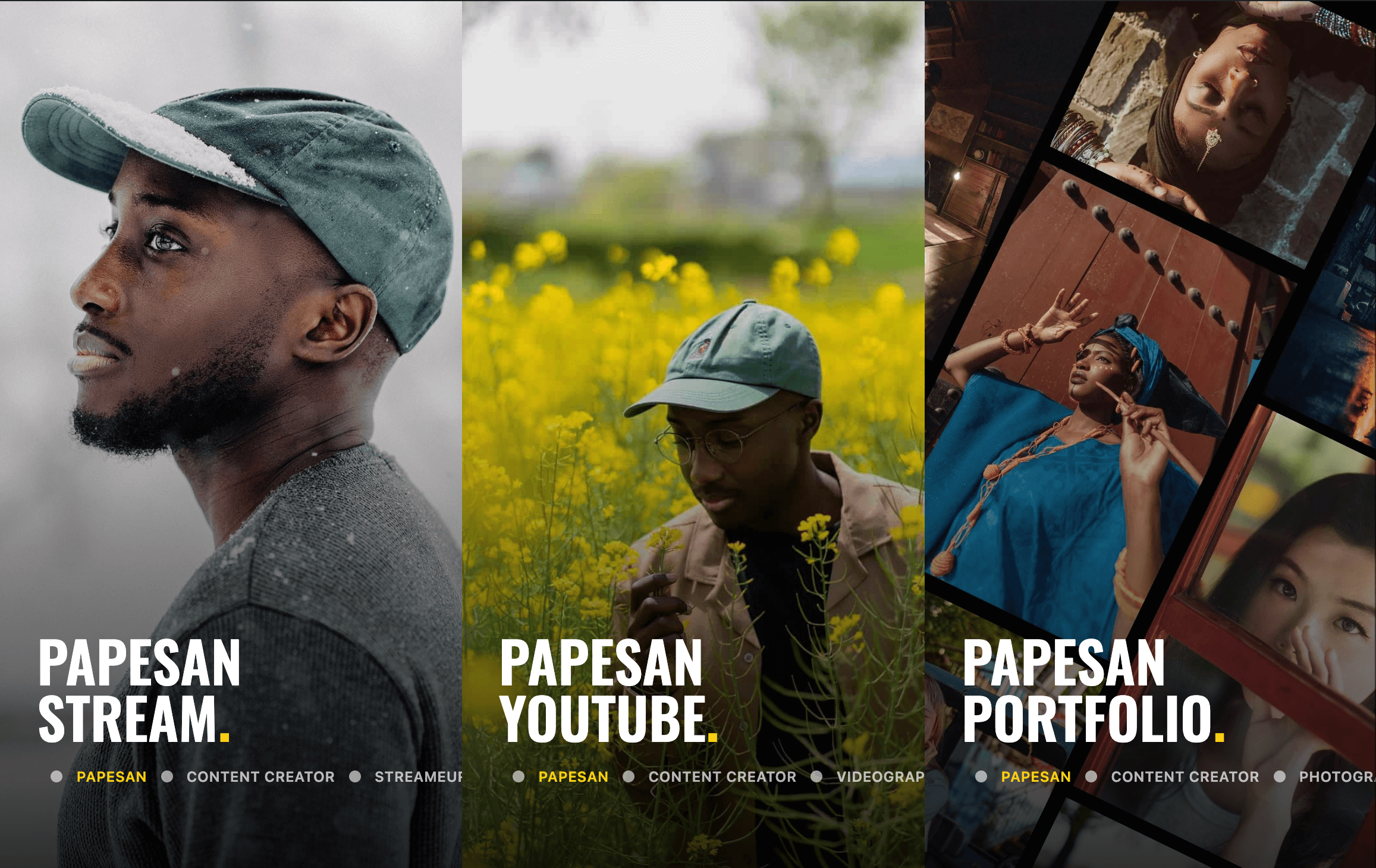 portail site webflow papesan youtube et twitch