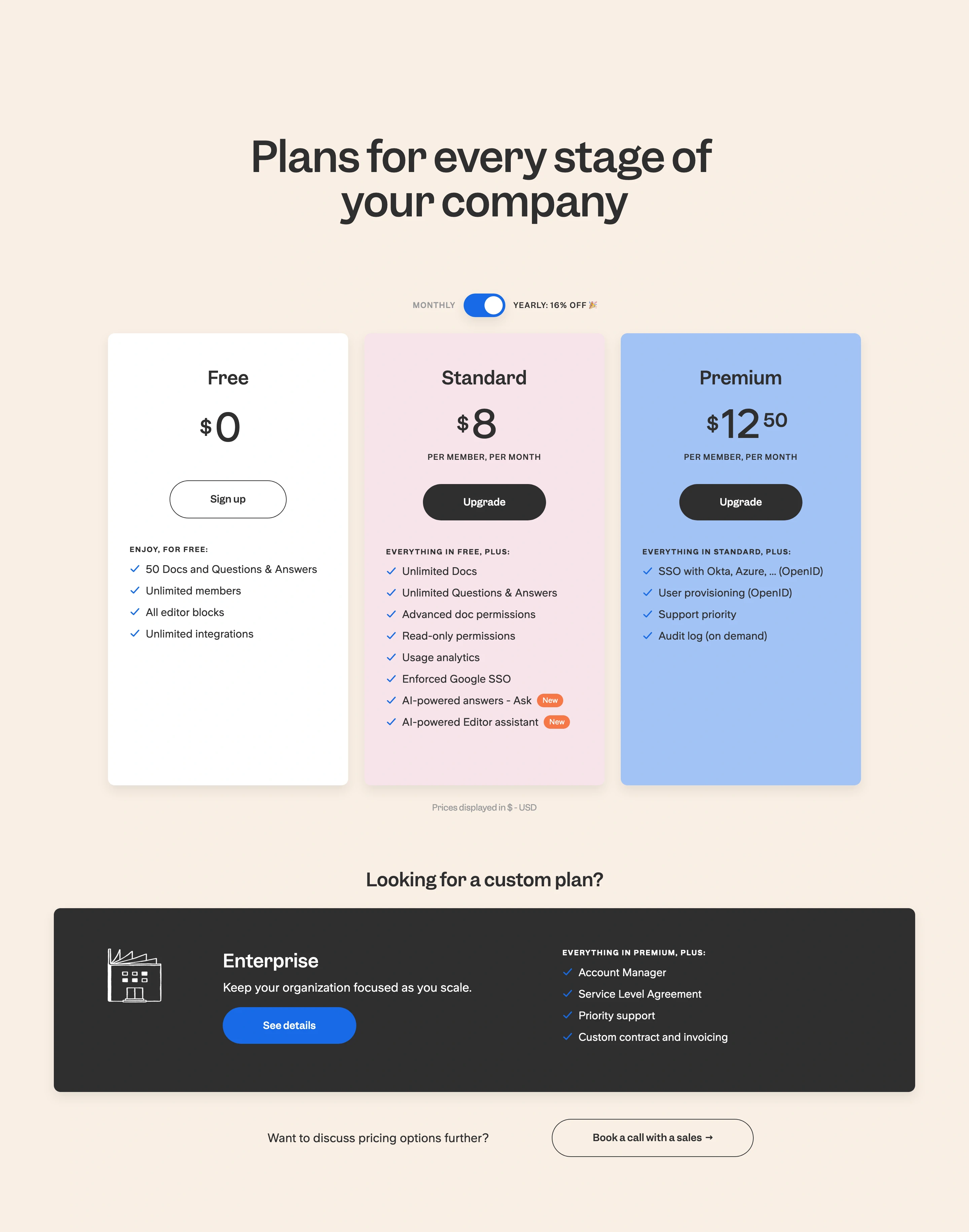 Slite Pricing Page Section Pricing