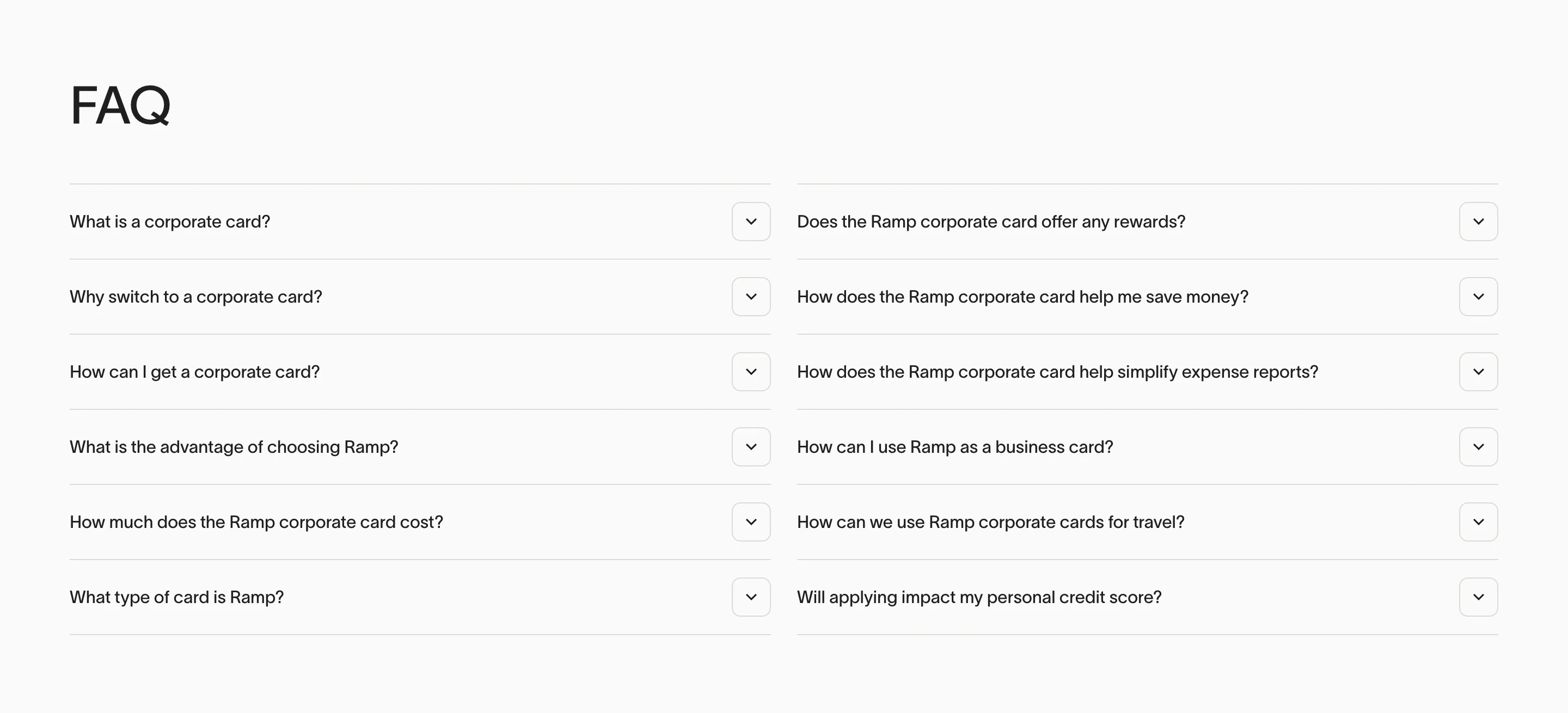 Ramp Corporate Page Section FAQ
