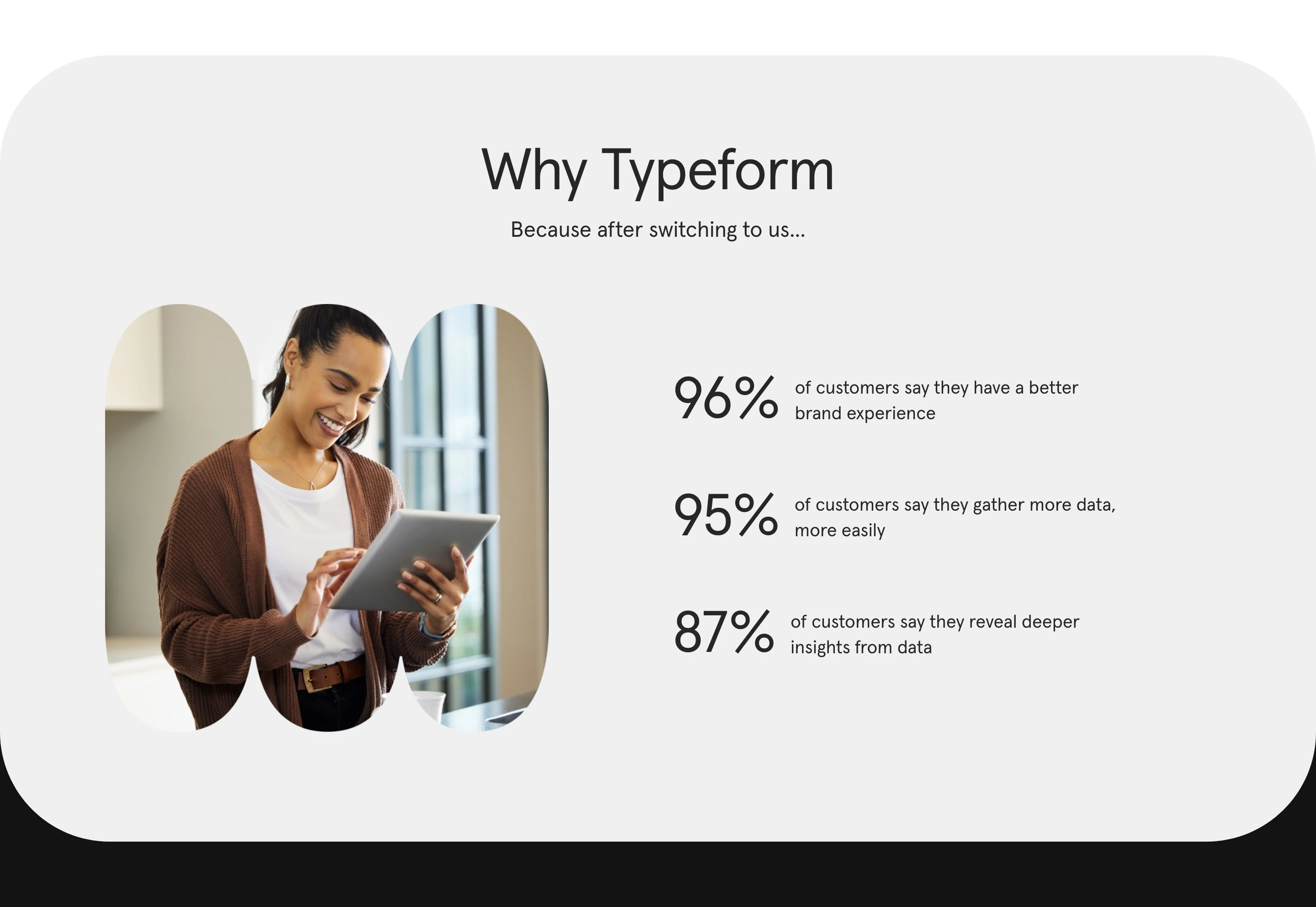 Typeform Home Page Section Statistics | Feature Section Design Design