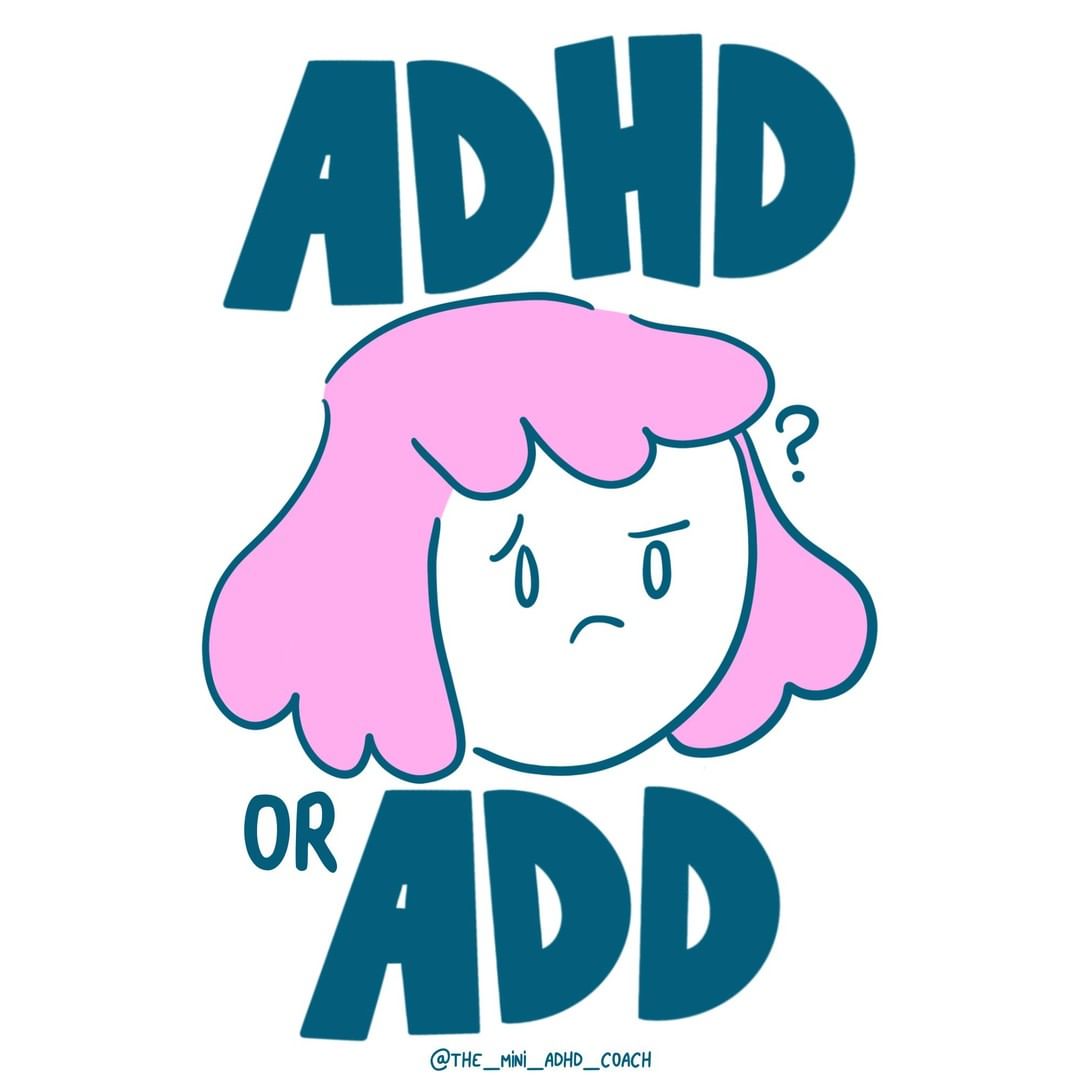 Image featuring a cartoon character with a quizzical expression beside large text 'ADHD or ADD?' to highlight the common confusion between the two terms