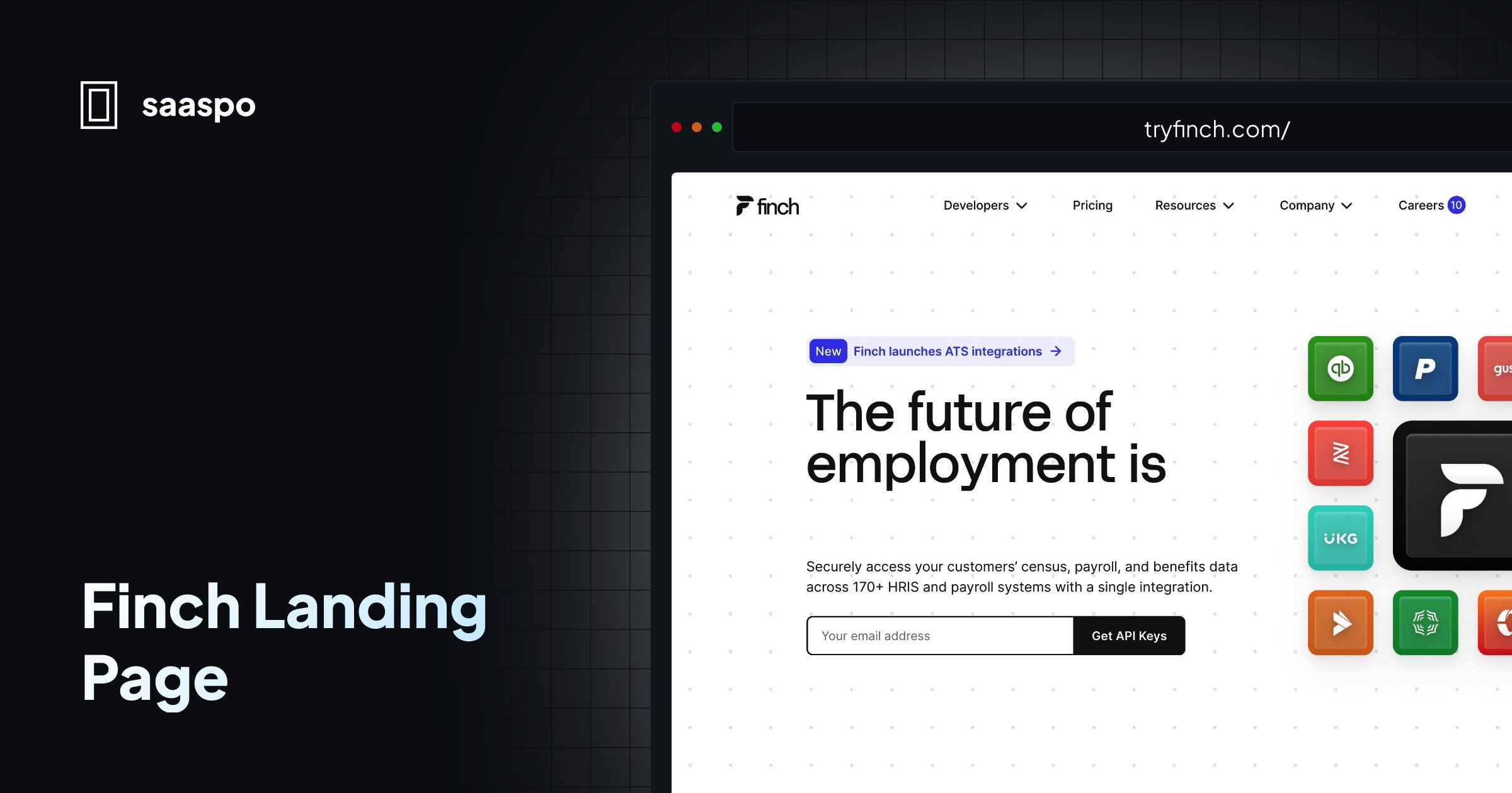 Saaspo Finch Landing Page
