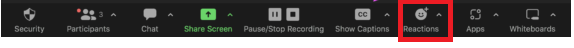 Reaction button at the bottom of the Zoom meeting screen. 