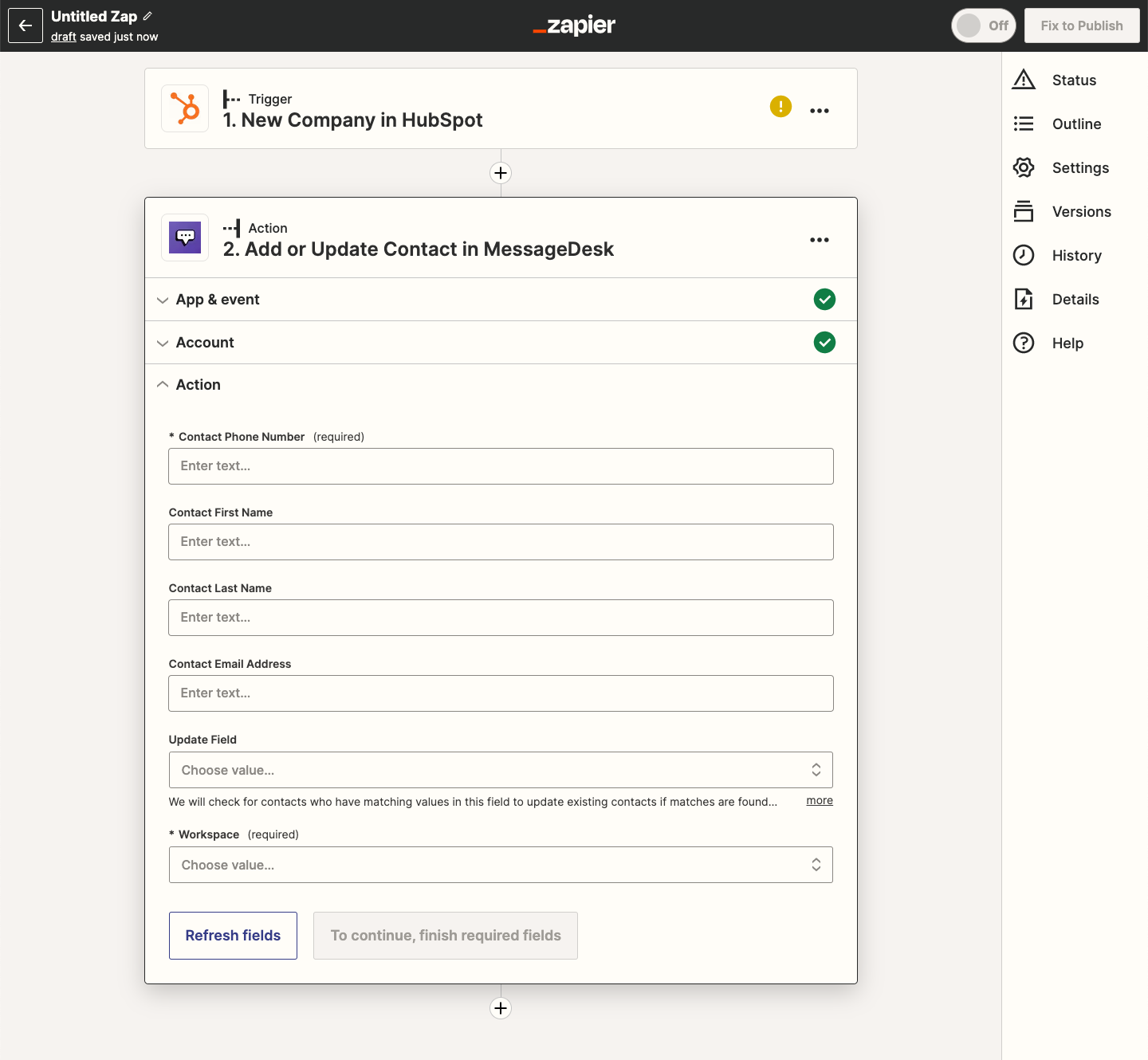 Configure your SMS action