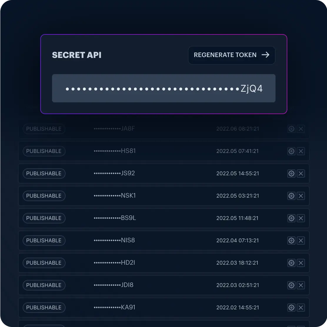 Screenshot showing Secret API token dialog
