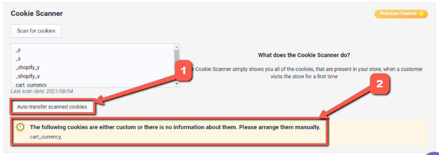 Auto-transfer of the scanned cookies
