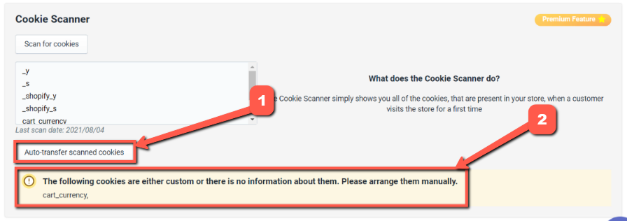 Auto-transfer of the scanned cookies 