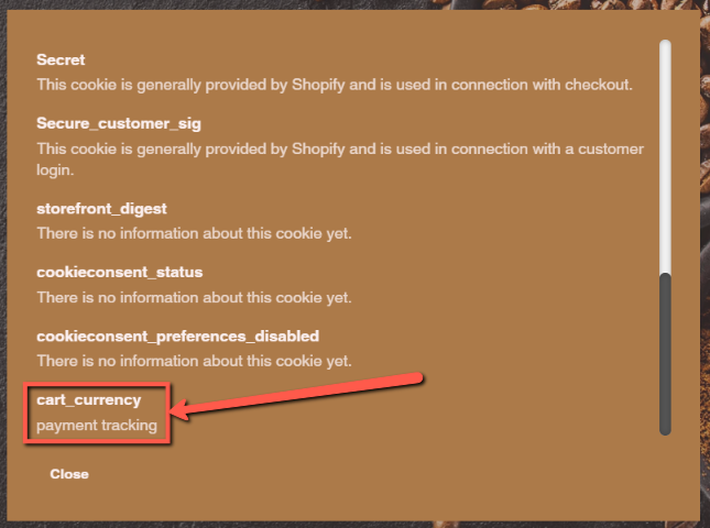Cookie before modification