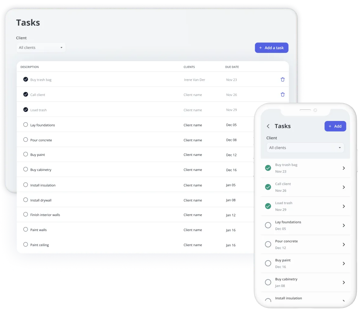 Desktop and mobile views of a to do list
