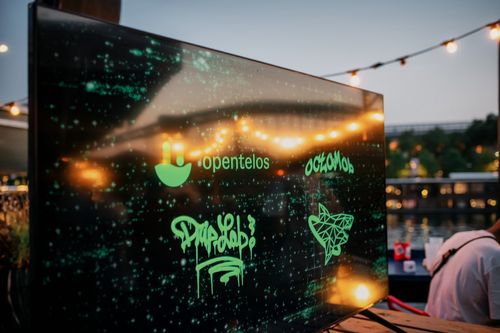 an image displaying different brand names on a television screen