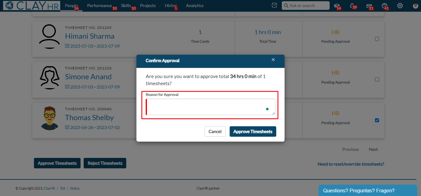 How to Approve / Reject Timesheets?