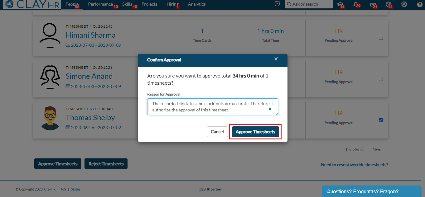 How to Approve / Reject Timesheets?