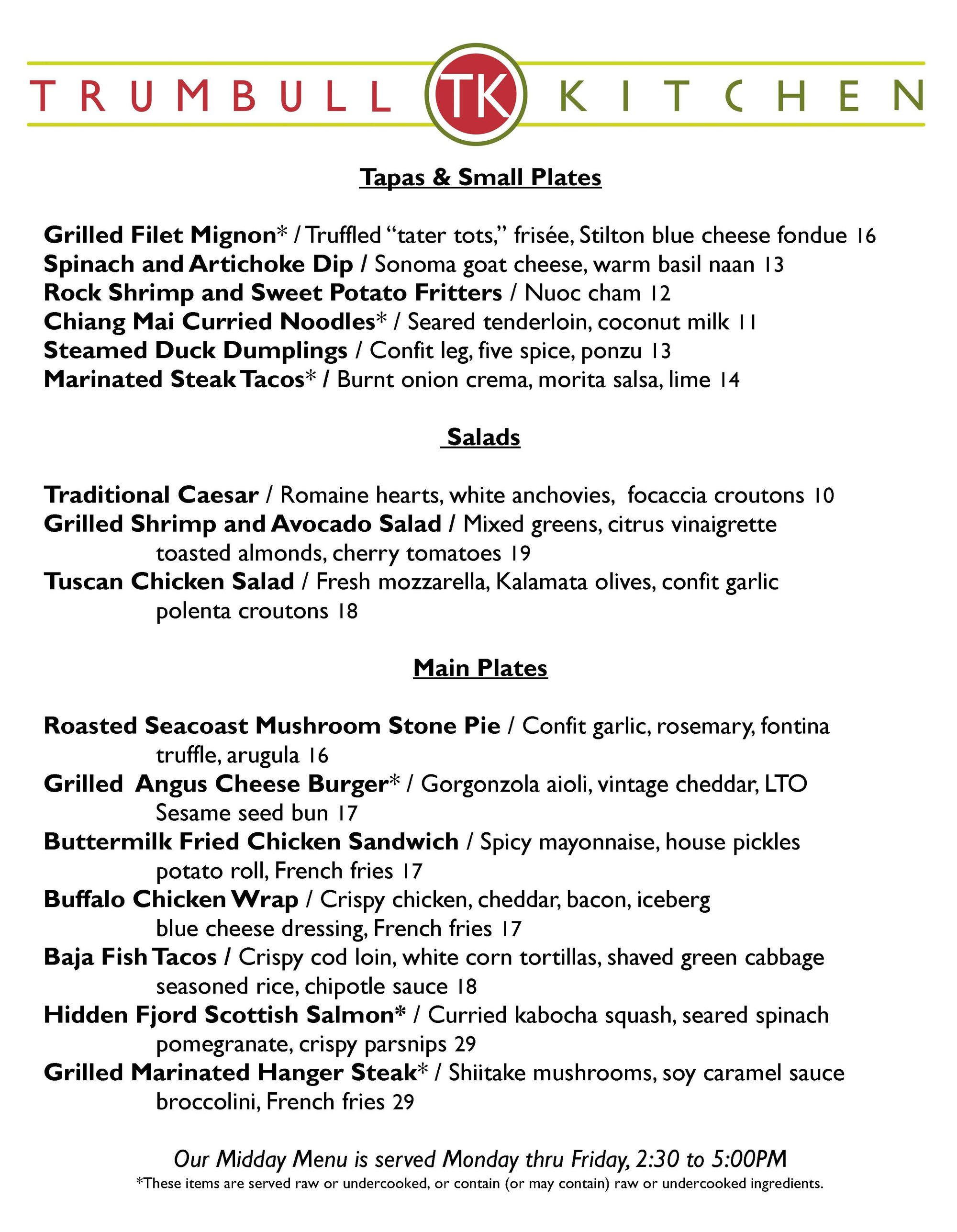 Midday Menu | Trumbull Kitchen | Hartford, CT