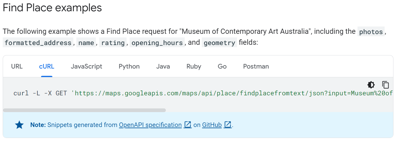 Google Maps Places API cURL request