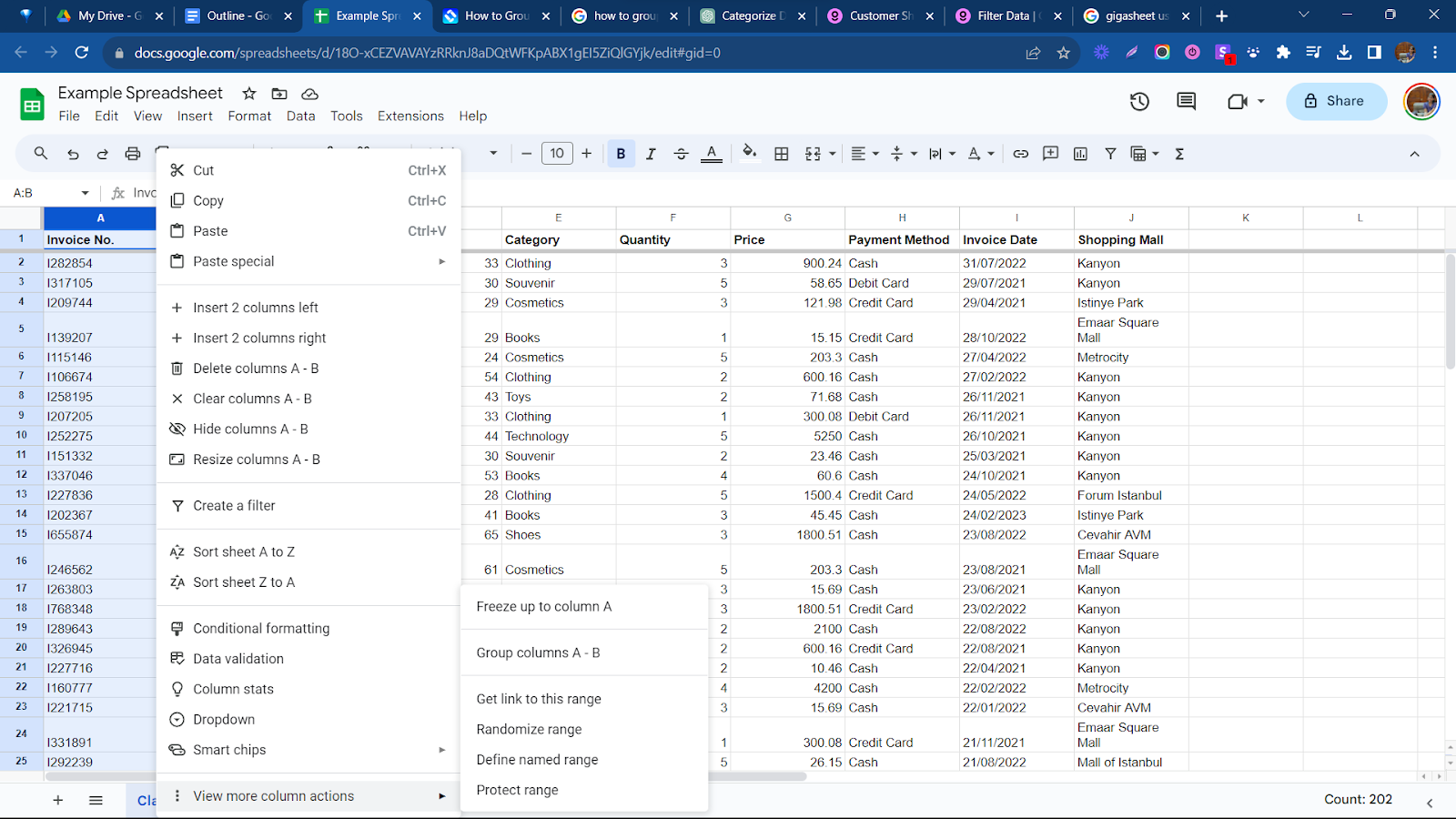 How to categorize data in Google Sheets using groups.