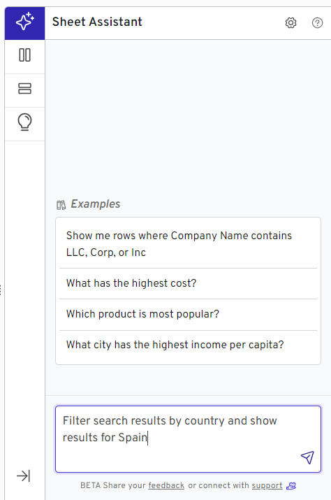 filter using Gigasheet AI assistant 