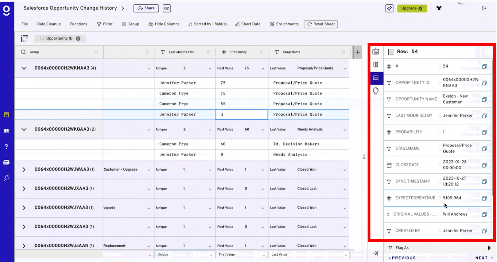 field history tracking Salesforce using Gigasheet