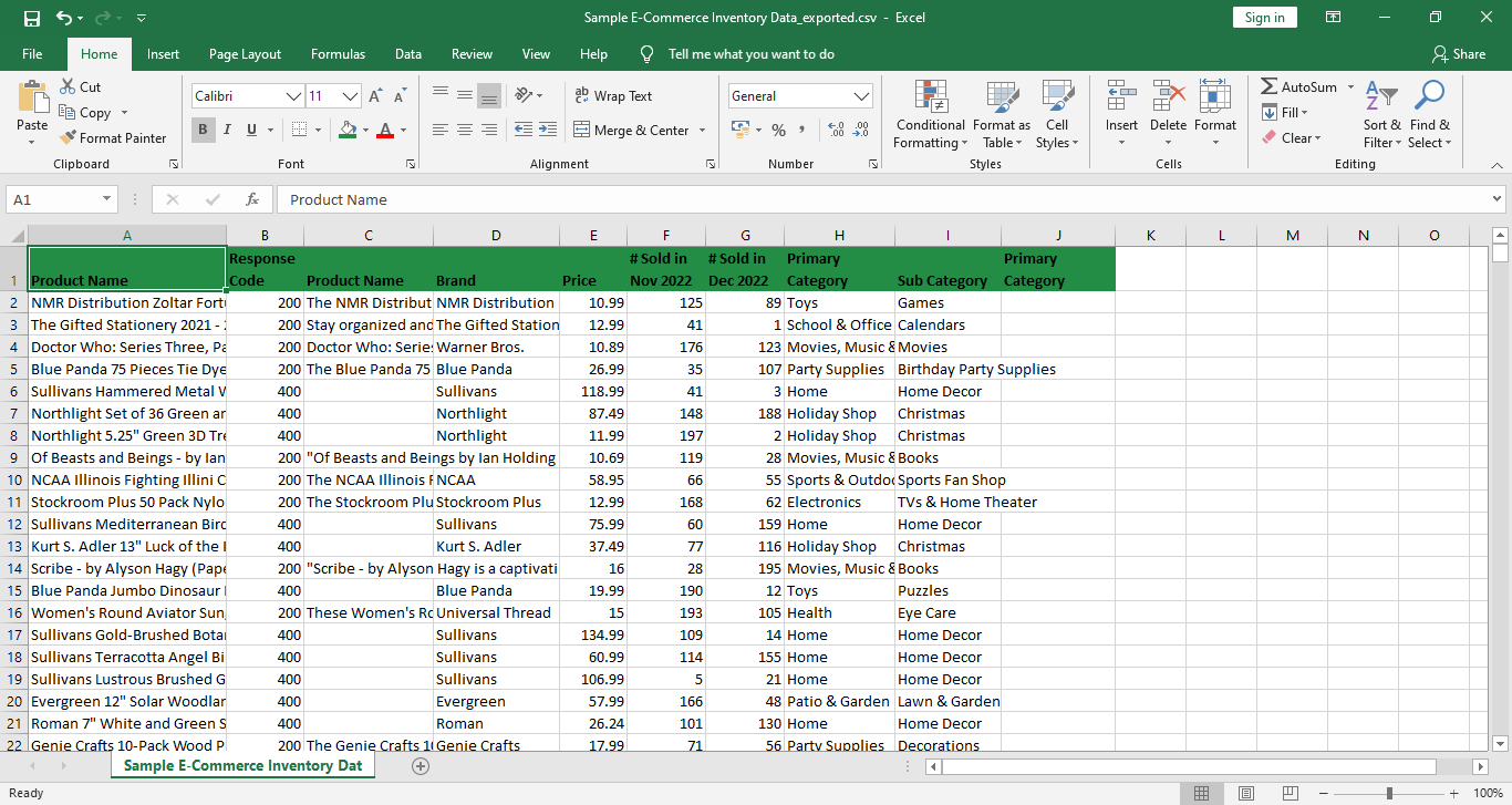 Results of ChatGPT as ai excel formula generator