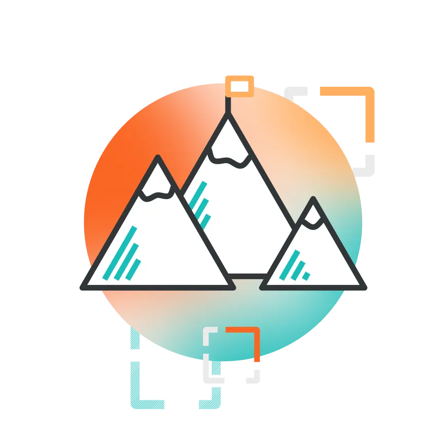 An icon of a flag atop the highest of three mountains.