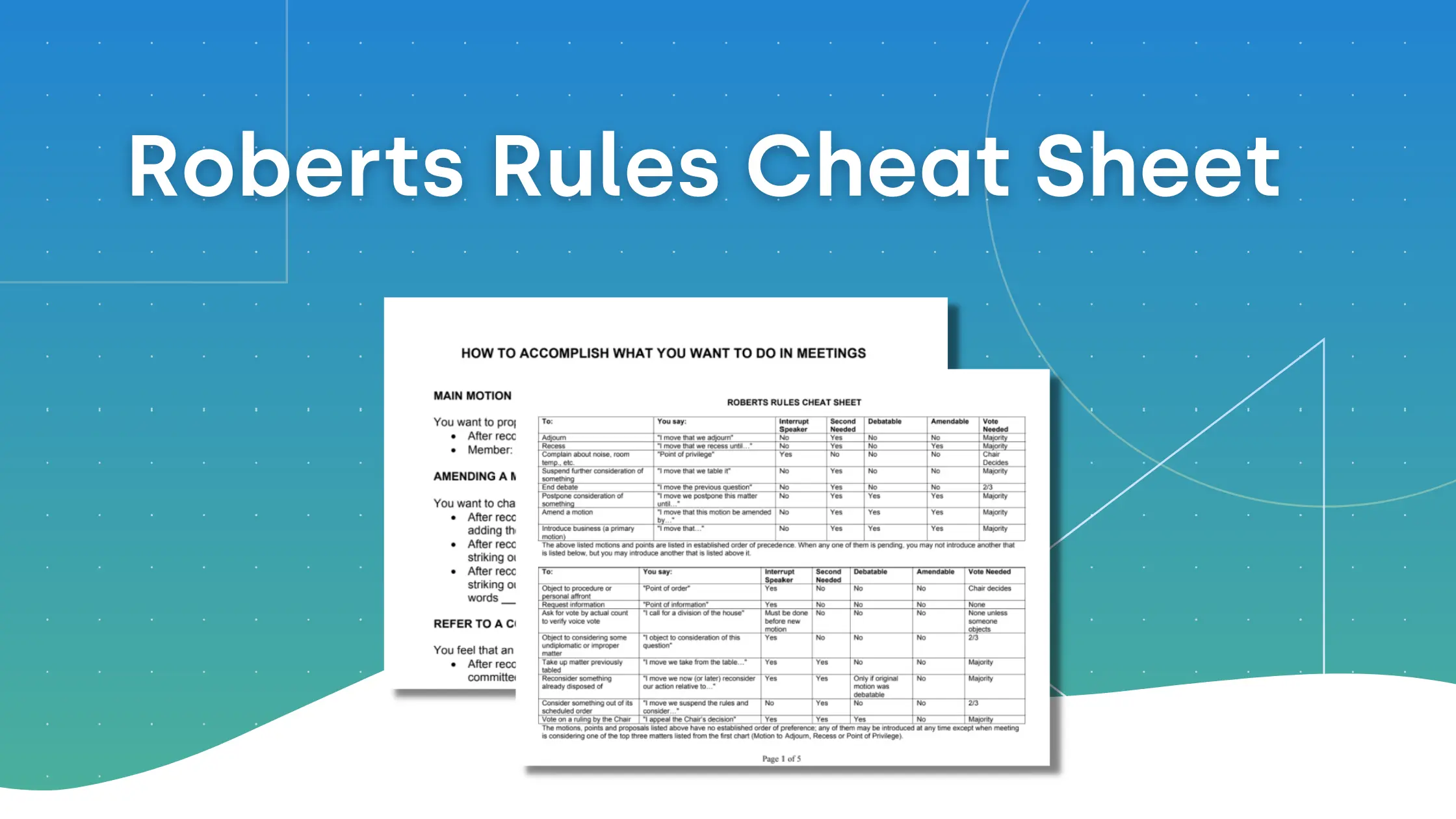 Roberts Rules - Cheat Sheet - Free Tools from DonorDock