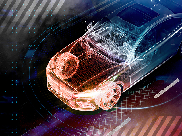 X-Ray of Sedan, showing all the different components within a car