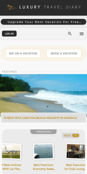 Screenshot luxury travel diary for luxury travels