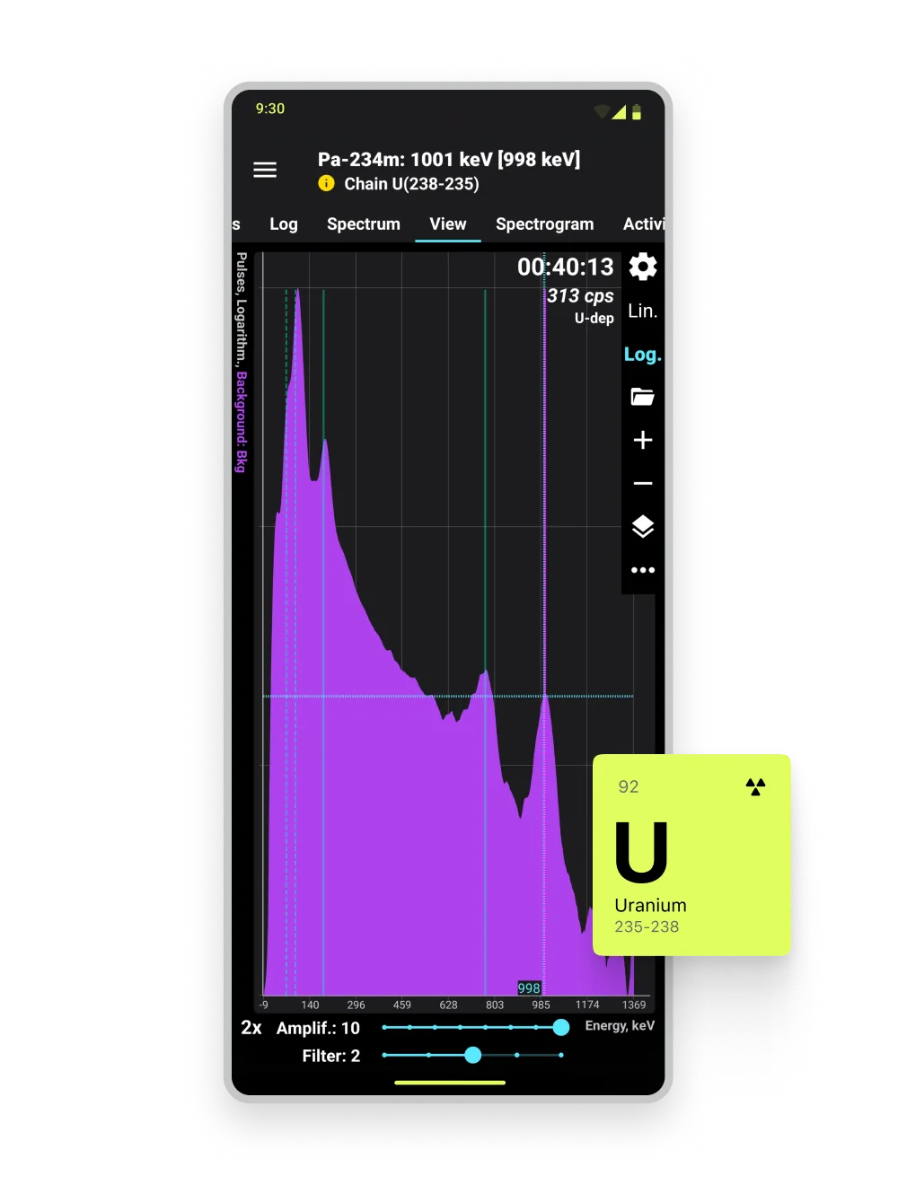 Mobile application Uranium spectrum screen