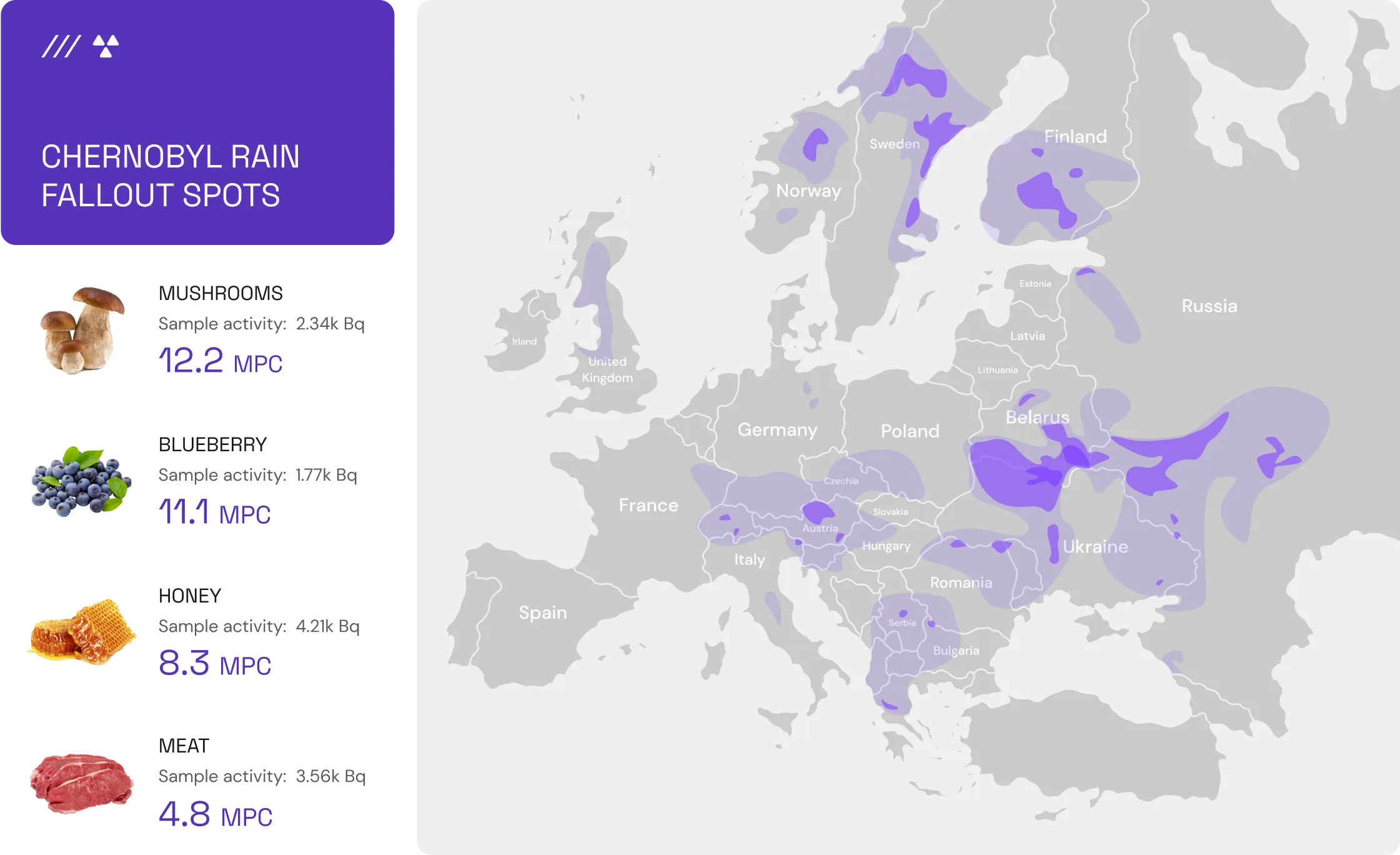 Карта плям чорнобильських дощів