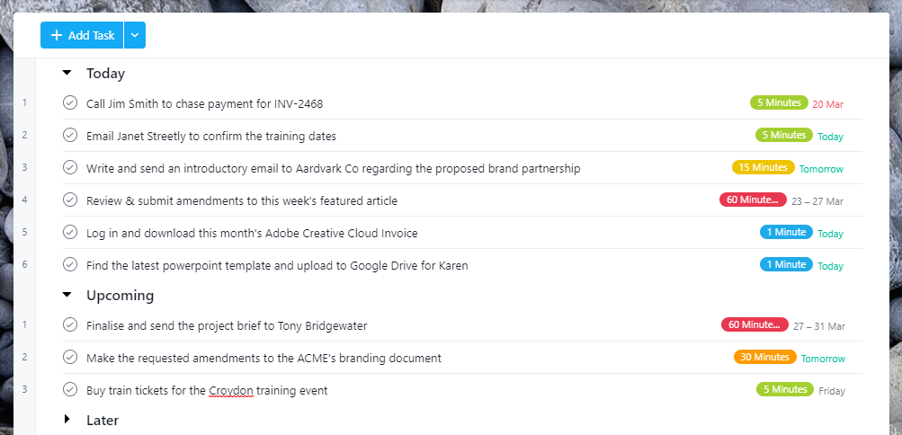 Screenshot of Asana's 'My Tasks' page with tasks moved into the today and upcoming sections.