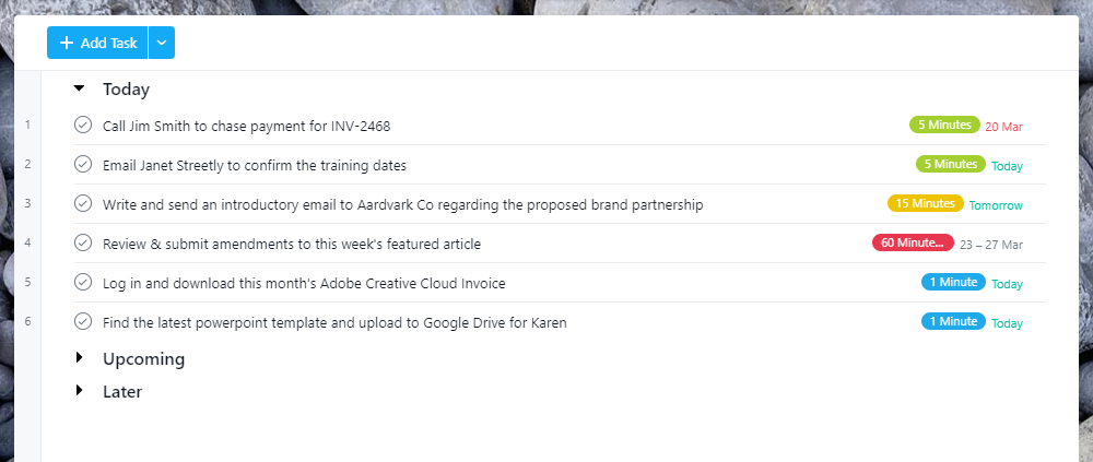 Screenshot of Asana's 'My Tasks' page with only the today section expanded.