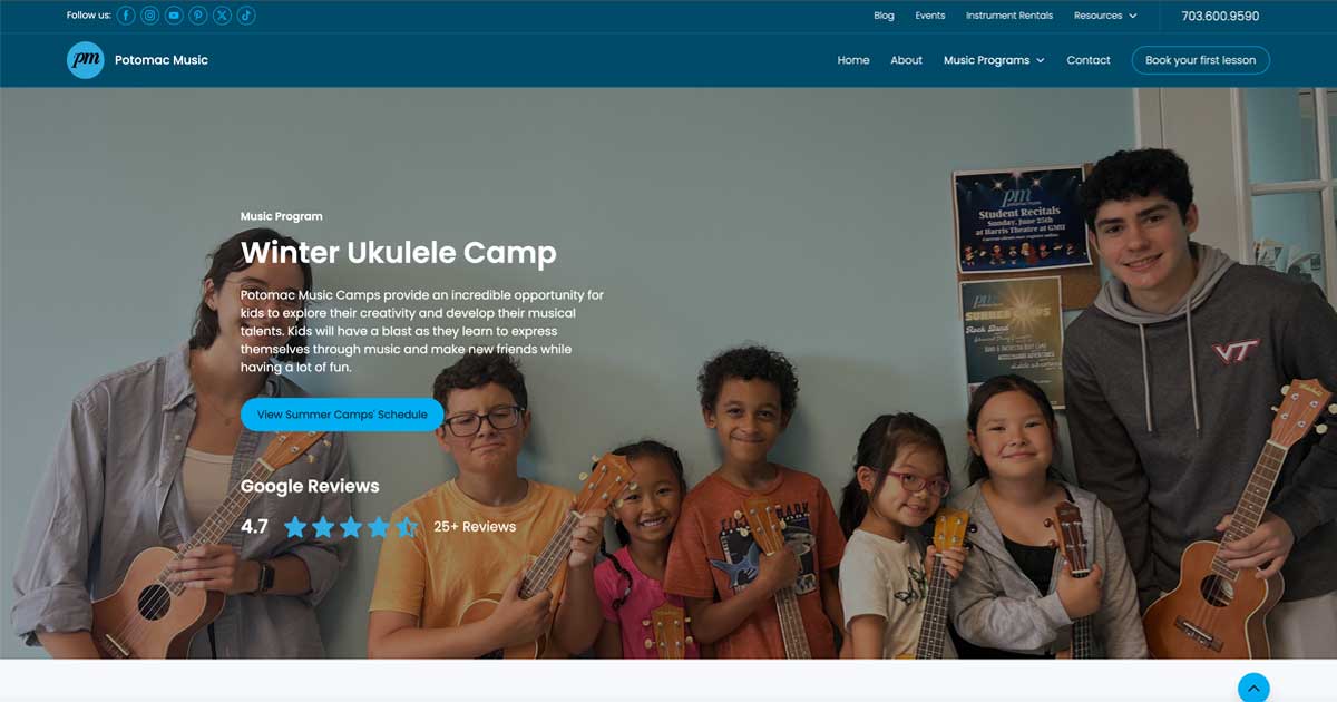 Winter Ukulele Camps at Potomac Music in Lorton, VA