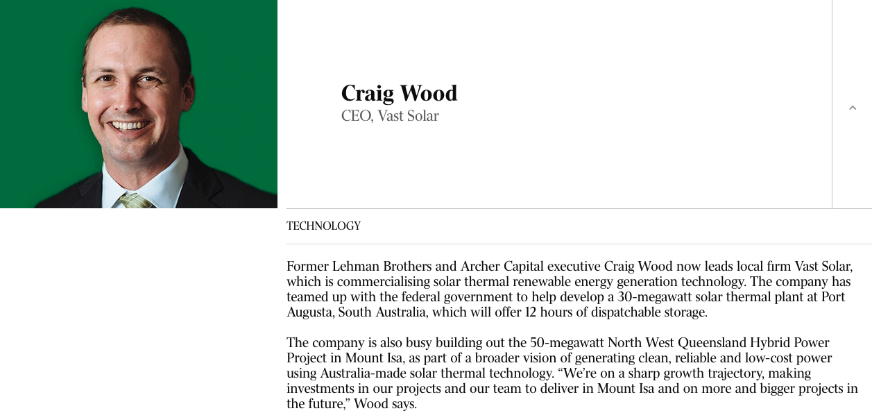 Green Power Players 2023 List - Vast CEO recognised