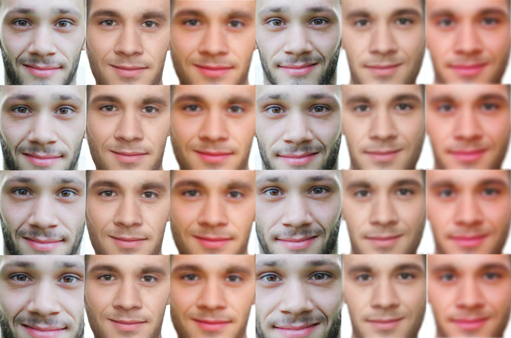 Six stages of a man’s face being combined with another man’s face to indicate deepfake technology