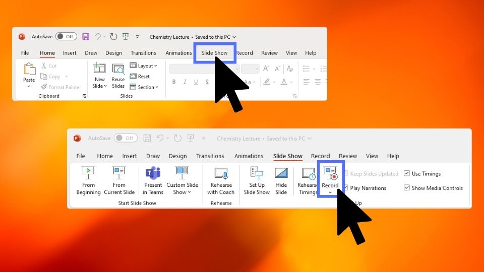 best ai to generate powerpoint presentation The first steps to recording a presentation on Powerpoint being emphasized.