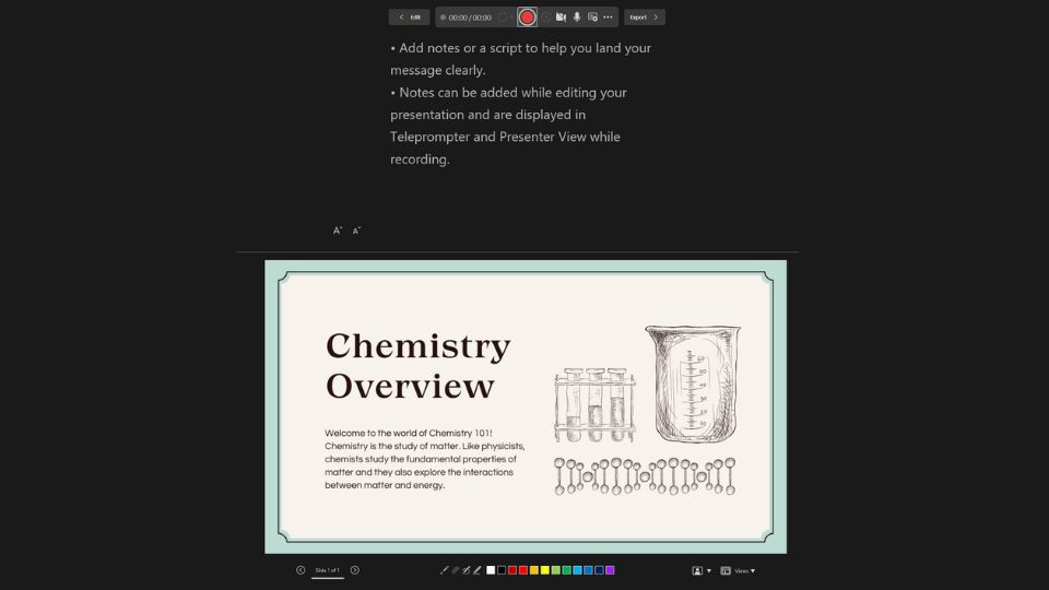 best ai to generate powerpoint presentation A Chemistry 101 presentation being recorded on Powerpoint.