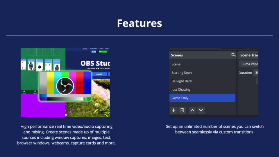 Two of the screen capture and video editing software features from OBO Studio.