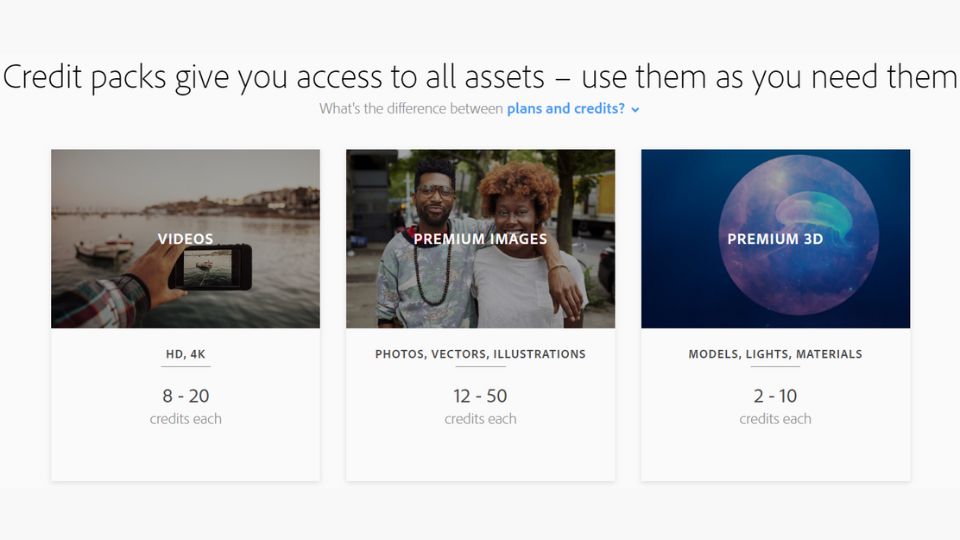 A few of Adobe Premiere Pro's Stock credit packs.