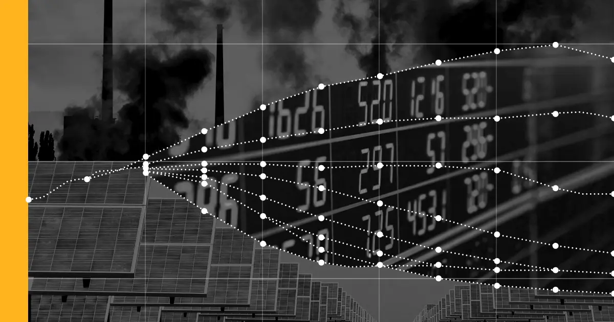 a mix between factory emissions, solar panels, and financial trend lines