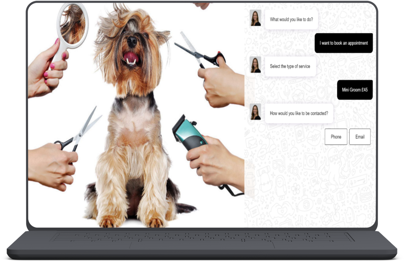 Pet groomer software conversational landing page template