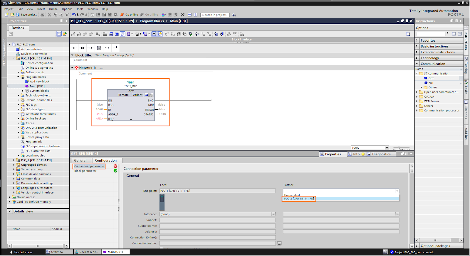 S7 PLC to PLC Communication using GET/PUT Instructions in Siemens TIA ...