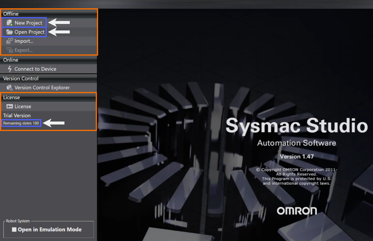 Figure 23 - Omron Sysmac Studio Download | Creating a New Project in Sysmac Studio