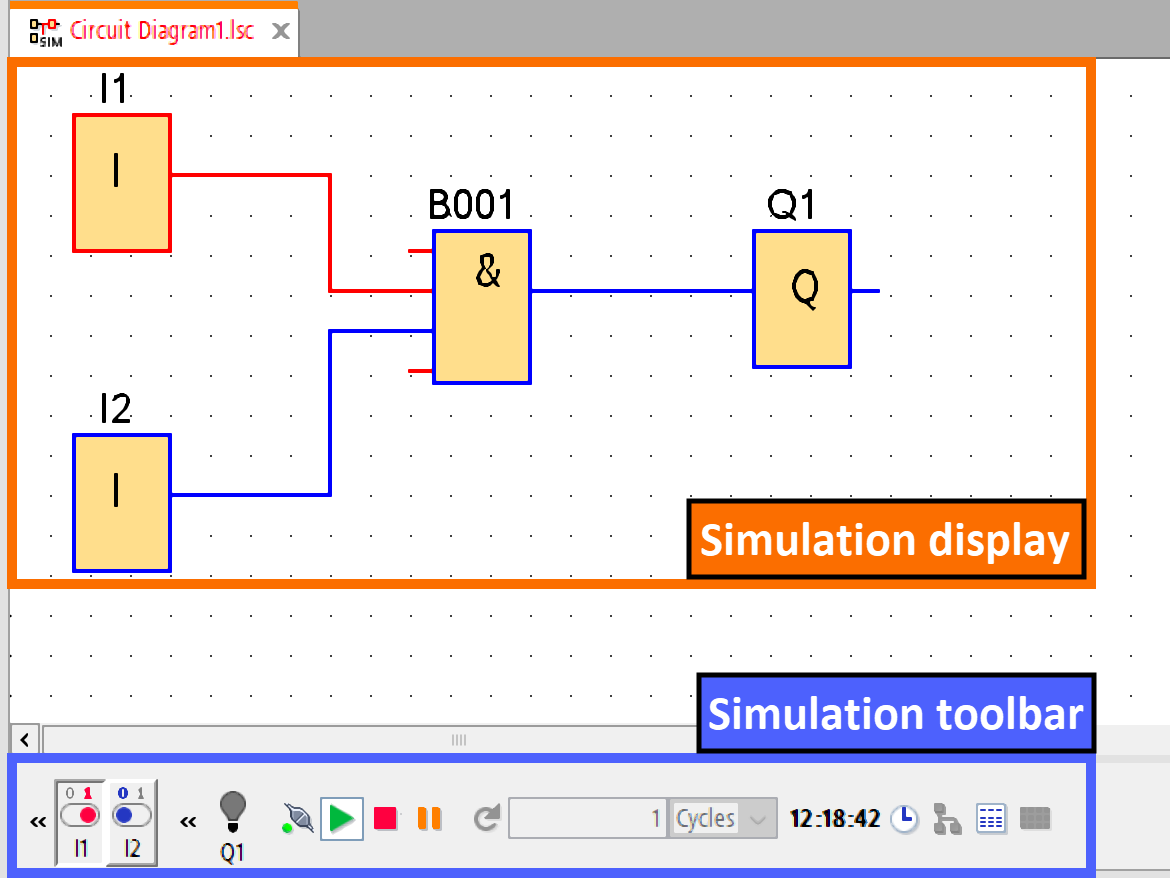 Figure 1.3 - Siemens LOGO! PLC Simulation | Simulation toolbar and simulation status display