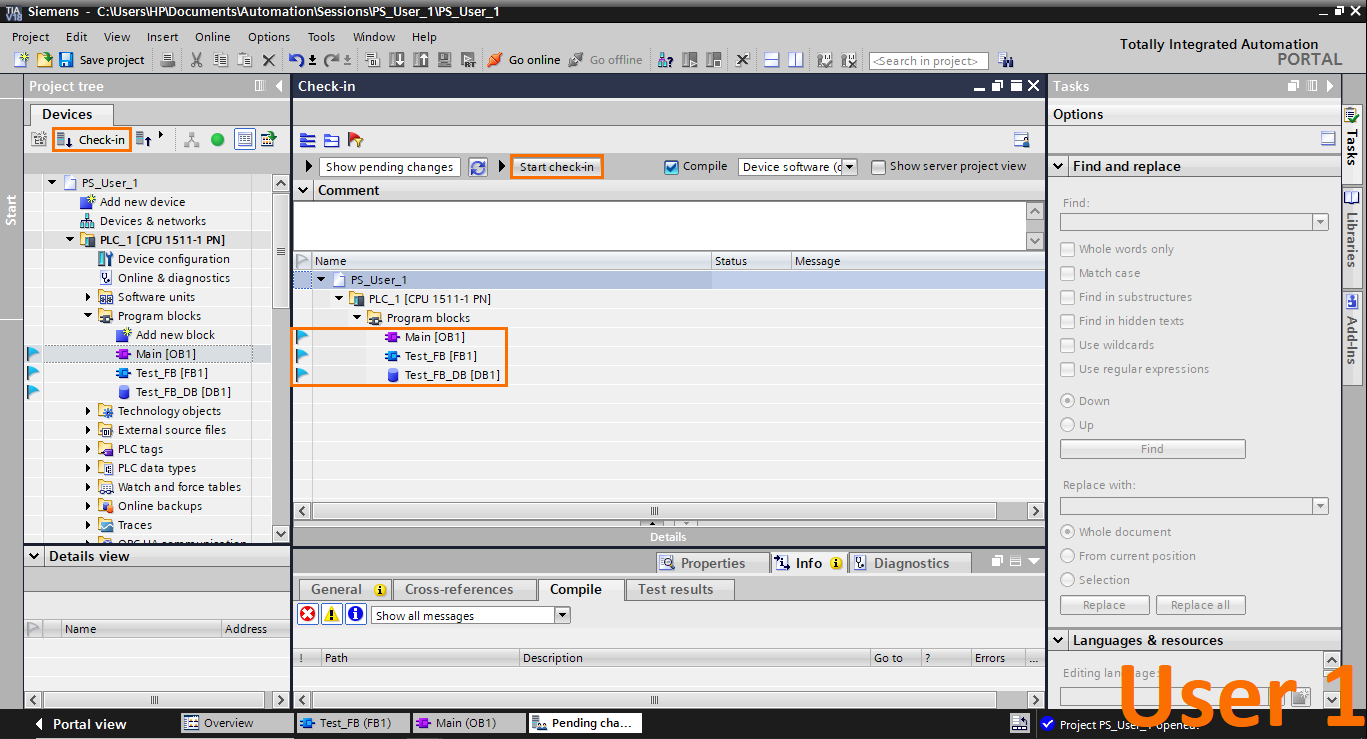 Figure 1.5 - Advanced Siemens TIA Portal PLC Programming | Check-in modifications to the server