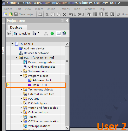 Figure 1.4 - Advanced Siemens TIA Portal PLC Programming | Yellow flag on the User 2 side
