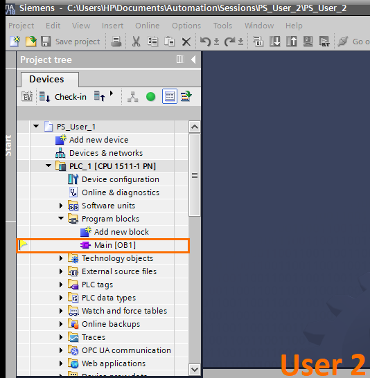 Figure 1.4 - Advanced Siemens TIA Portal PLC Programming | Yellow flag on the User 2 side