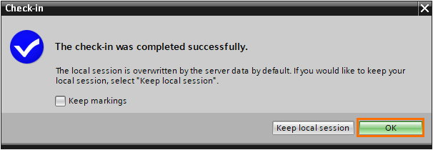 Figure 1.6 - Advanced Siemens TIA Portal PLC Programming | Check-in successful window