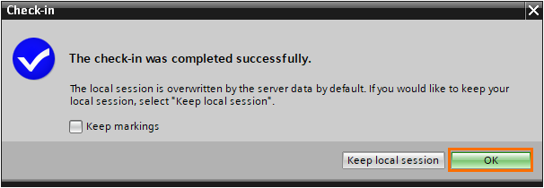 Figure 1.6 - Advanced Siemens TIA Portal PLC Programming | Check-in successful window