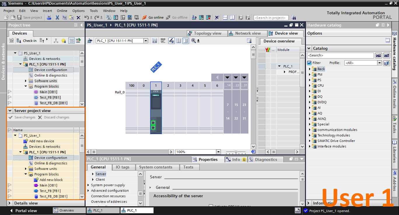 Figure 1.15 - Advanced Siemens TIA Portal PLC Programming | Project view interface