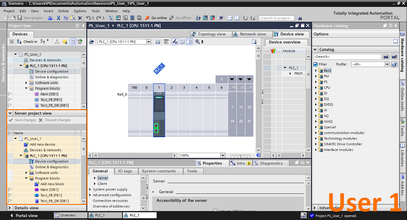 Figure 1.15 - Advanced Siemens TIA Portal PLC Programming | Project view interface