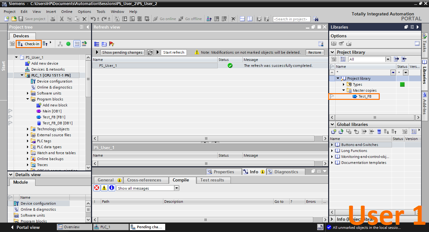 Figure 2.3 - Advanced Siemens TIA Portal PLC Programming | Checking-in the local project library